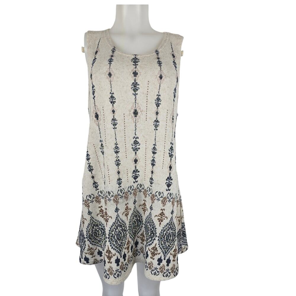Vocal Tan Blue Studded Chrystal Tunic Sleeveless Mini Dress XL